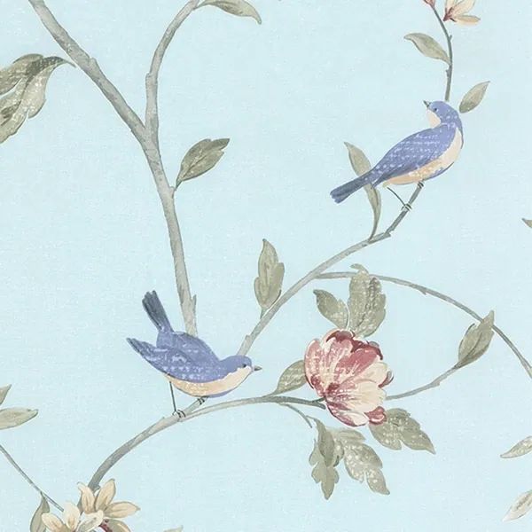 Manhattan Comfort Chattanooga 32.7 Ft. x 20.5 In. Vinyl Light Blue Birds And Trees Wallpaper Cove... | Bed Bath & Beyond