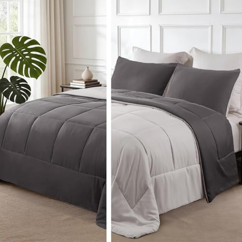 Exclusivo Mezcla Lightweight Reversible Full Size Comforter Set, Down Alternative Comforter with 2 Pillow Shams, Full Size Bedding Set for All Seasons, Grey | Amazon (US)