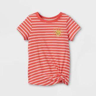 Toddler Girls' Embroidered Sun Twist-Front Short Sleeve T-Shirt - Cat & Jack™ Coral... | Target