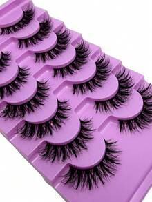 New 5D Fluffy Spiky False Eyelashes 7 Pairs 20mm Russian Style Strip Lashes, Wet Glossy Makeup Ef... | SHEIN