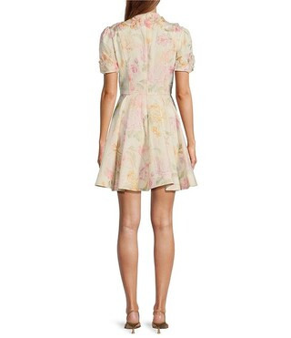 Iris Floral Print Mockneck Short Sleeve Dress | Dillard's