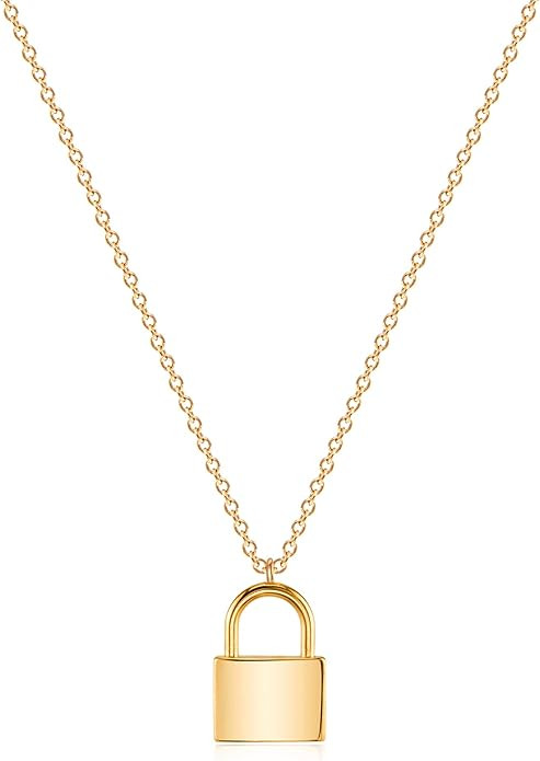 VACRONA Dainty Gold Lock Initial Necklace 18K Gold Plated Initial Padlock Layered Lock Necklace P... | Amazon (US)