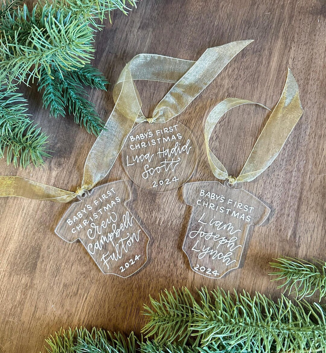 Onesie Baby's First Christmas Ornament, Custom Acrylic Ornament, Custom Baby Ornament, Baby Gift,... | Etsy (US)