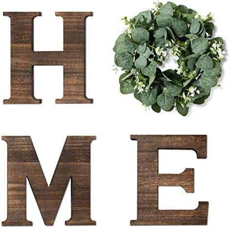 Yoleshy Wooden Home Sign with Artificial Eucalyptus Wreath for O, 9.8'' Home Letters with Wreath for | Amazon (US)