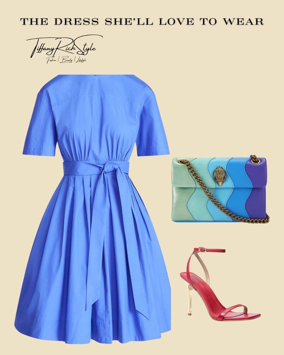 Mother’s Day style gift idea 💙 flattering spring dress and statement bag perfect for brunch, church, vacation, and special occasions.