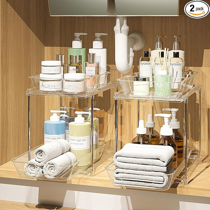 2 Tier Clear Bathroom Cabinet Organizer Under Sink Organizers Storage Medicine Cabinet Organizer ... | Amazon (US)