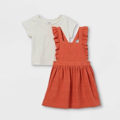 Toddler Girls' 2pc Short Sleeve T-Shirt & Skirtall Set - art class™ Rust Orange/Cream | Target