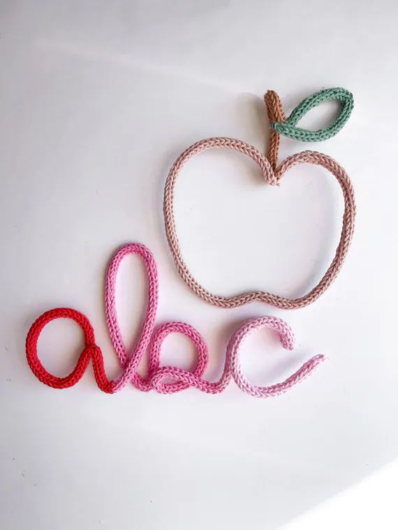 Classroom Apple Sign, Apple Nursery Decor, Knit Wire Art, Fruit Kids Room Decor, Wire Fruit Sign,... | Etsy (US)
