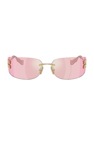 Miu Miu Rectangular Sunglasses in Pink,Metallic Gold | FWRD 