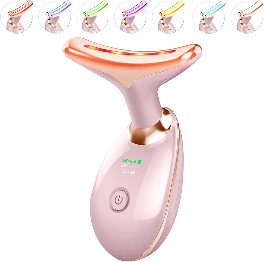 Light Based Face-Neck-Massager - 7 Color Portable Facial Massager for Skin Care, Glossy Pink | Amazon (US)