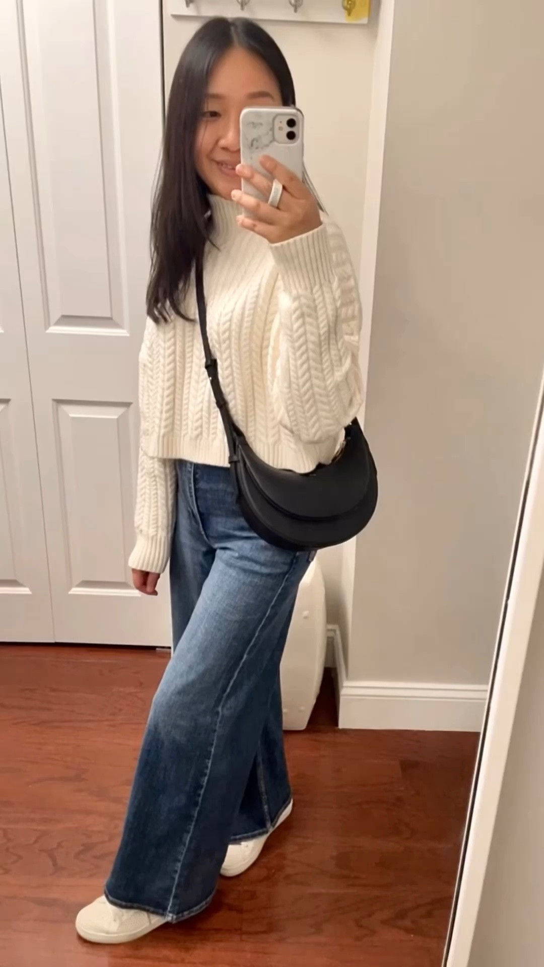 Sharing 2 JW Pei bag styles. Which bag do you like? The first one (Sharon crossbody) can be worn as a shoulder bag and crossbody bag and looks similar to a Polene bag. The Hana bag looks like a little dumpling. Both bags are under $100.

Cropped sweater in size XS.

Jeans in size 26 (cropped length is petite friendly).

#LTKSeasonal #LTKFindsUnder100 #LTKVideo