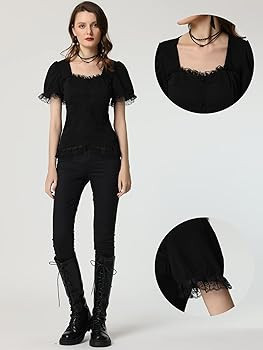 Allegra K Victorian Shirt for Women's Sweetheart Neck Puff Sleeve Halloween Lace Up Gothic Blouse | Amazon (US)