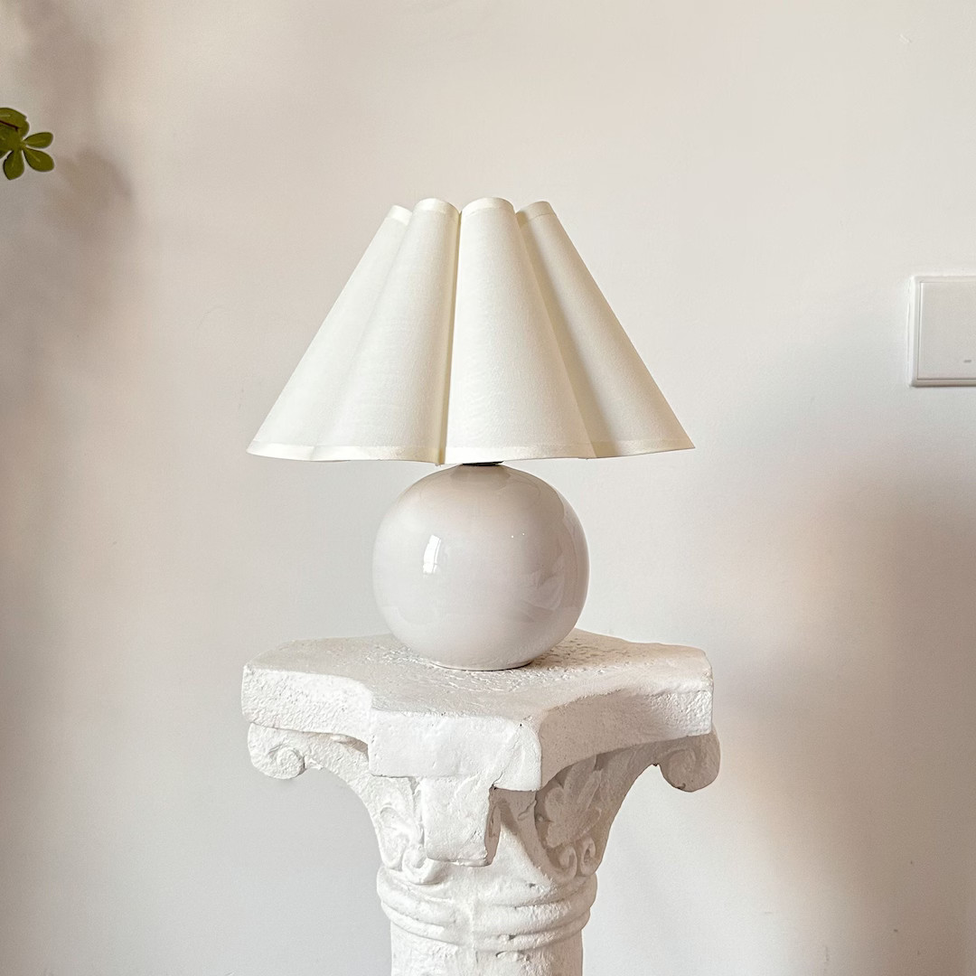 Handmade White Ceramic Table Lamp, 110-240V Fabric Cream Pleated Petal Shade, Bedroom Living Room... | Etsy (US)