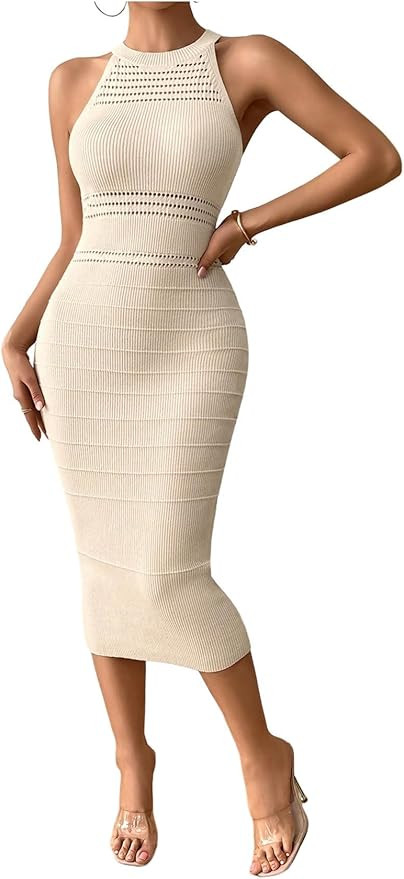 GORGLITTER Women's Summer Outfits Crochet Halter Midi Dress Birthday Wedding Guest Dress Knit Vac... | Amazon (US)