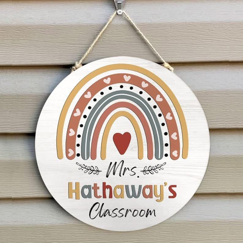 Amazon.com: Nazenti Personalized Boho Rainbow Door Sign for Classroom - Custom Teacher Name Sign,... | Amazon (US)