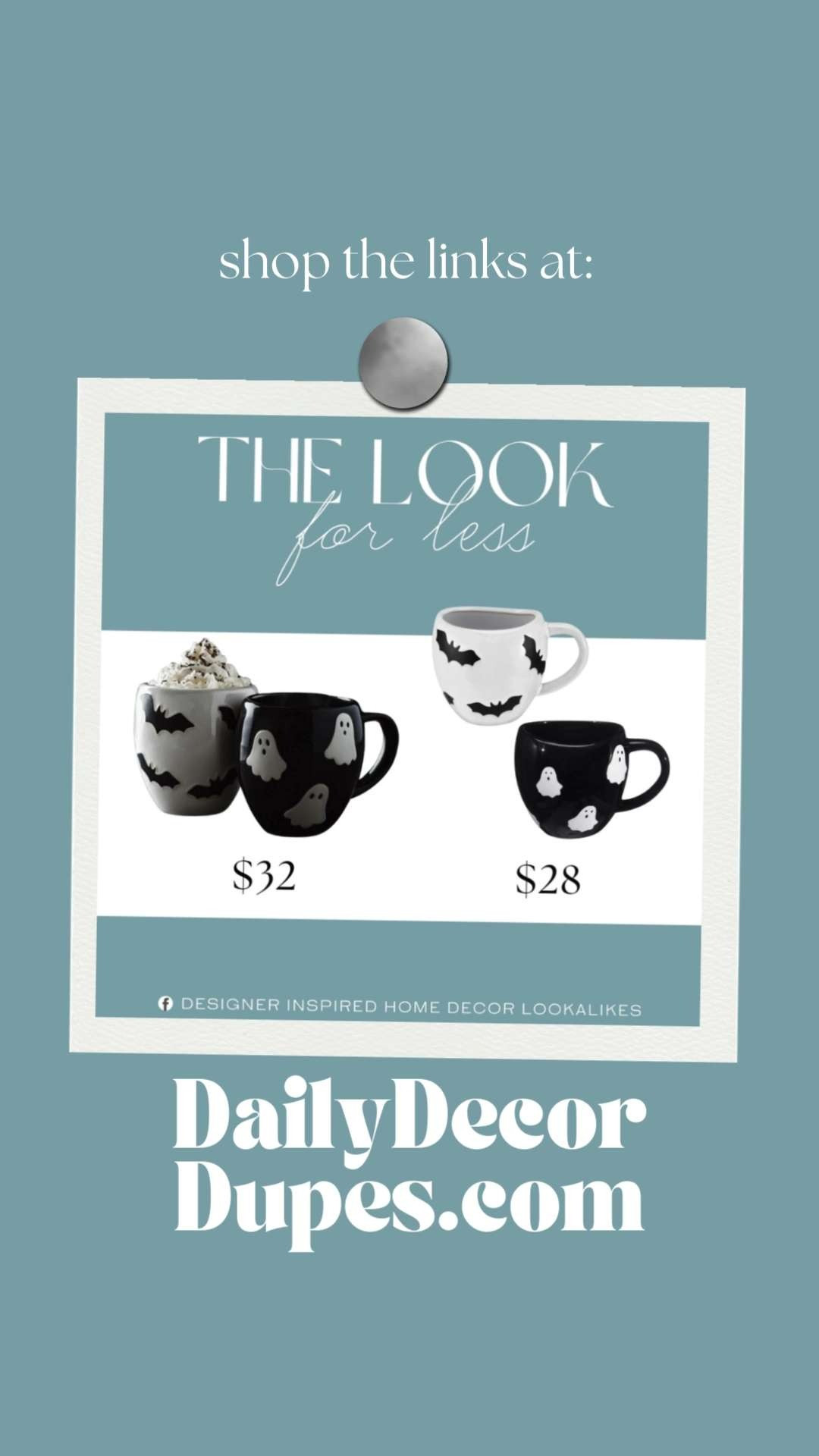 Inspired by Anthropologie Halloween Icon Mug. Spooky Ceramic Mug. Black & White Halloween Mugs. Cute Halloween Mug Set. Halloween Coffee Mug Set. Holiday Themed Mugs. Cute Spooky Mugs.    

Home more affordable option find copy cat similar look for less budget friendly affordable cheap cheaper beautiful pretty. Clearance sale coupon code discount code promo code luxury lookalike look a like Inspo inspiration inspired by idea ideas Love like these? I share multiple every day in my FB group.
#anthropologieinspired #halloweenmugs #spookymugs #coffeemug #ghostbatmug #spookydrinkware #halloweeniconmug #ceramicghostsmug  

 #LTKHome #LTKFindsUnder50