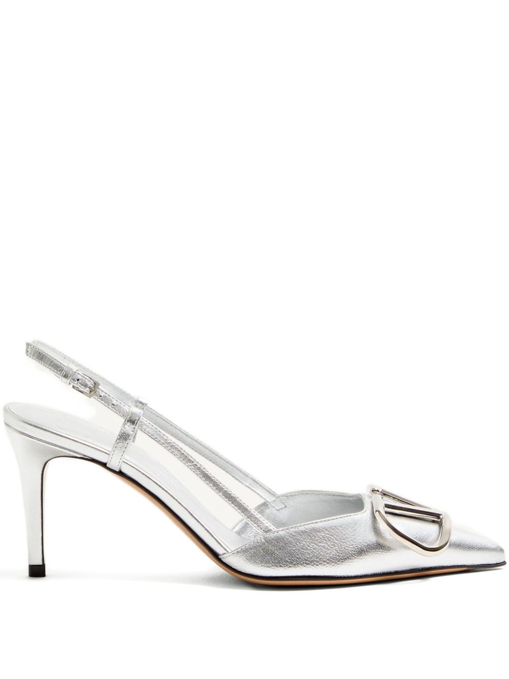 Valentino Garavani 80mm VLogo slingback pumps - Silver | Farfetch Global