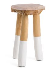 Teak Organic Round Stool With 3 Dipped Legs | TJ Maxx