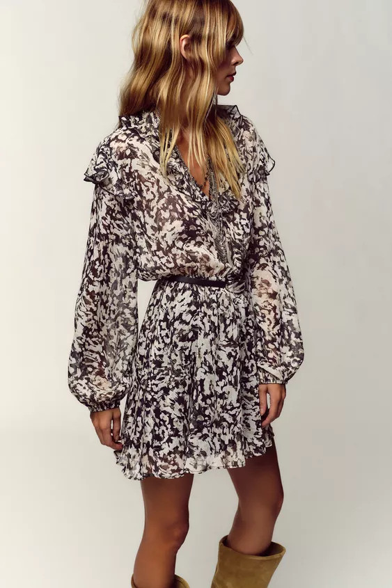 BELTED PRINTED MINI DRESS | Zara US