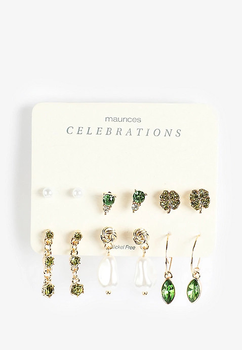Gold And Green St Patricks Day Earring Set | Maurices
