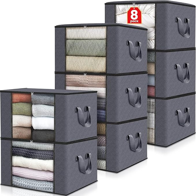Fab totes 8-Pack Clothes Storage, Foldable Blanket Storage Bags, Storage Containers for Organizin... | Amazon (US)