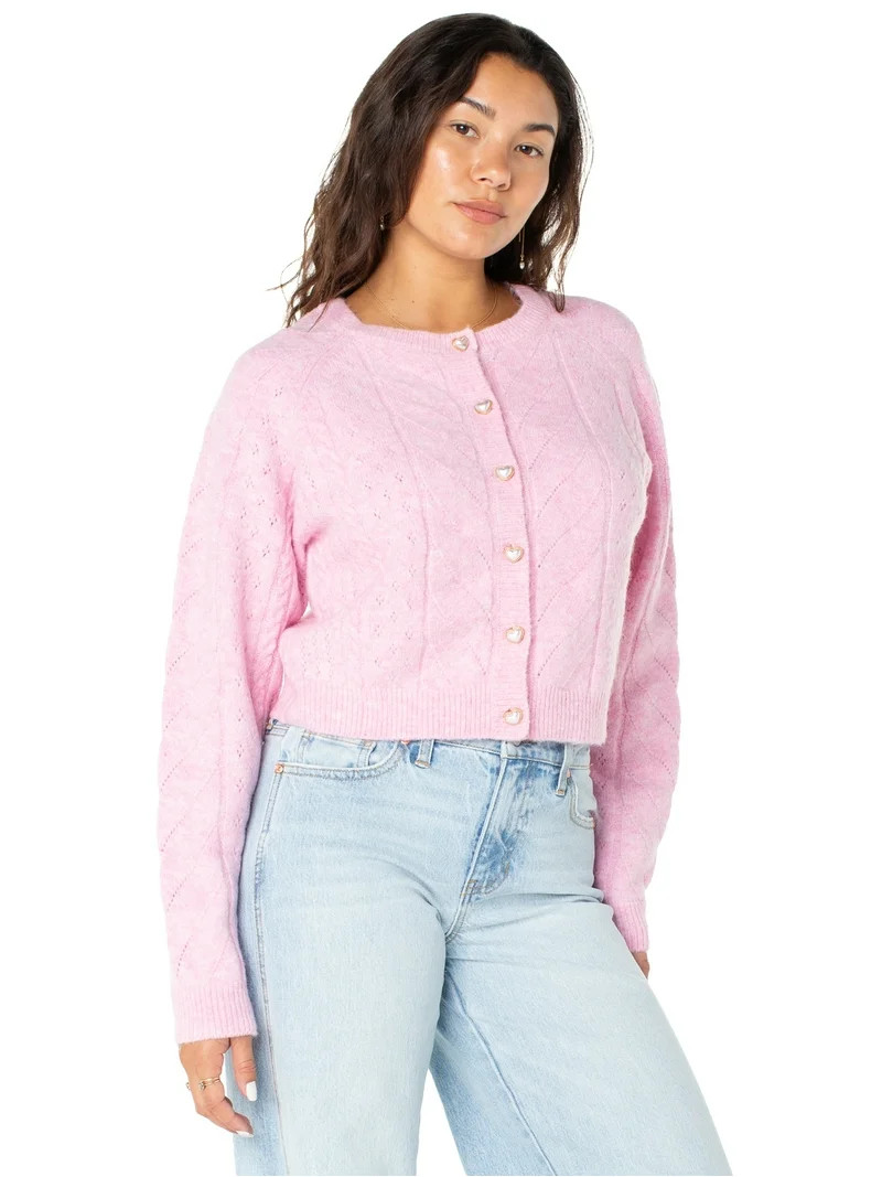 Celebrity Pink Women's and Women's Plus Cable Knit Crew Neck Cardigan, Sizes XS-4X | Walmart (US)