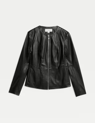 Leather Collarless Jacket | Marks and Spencer US