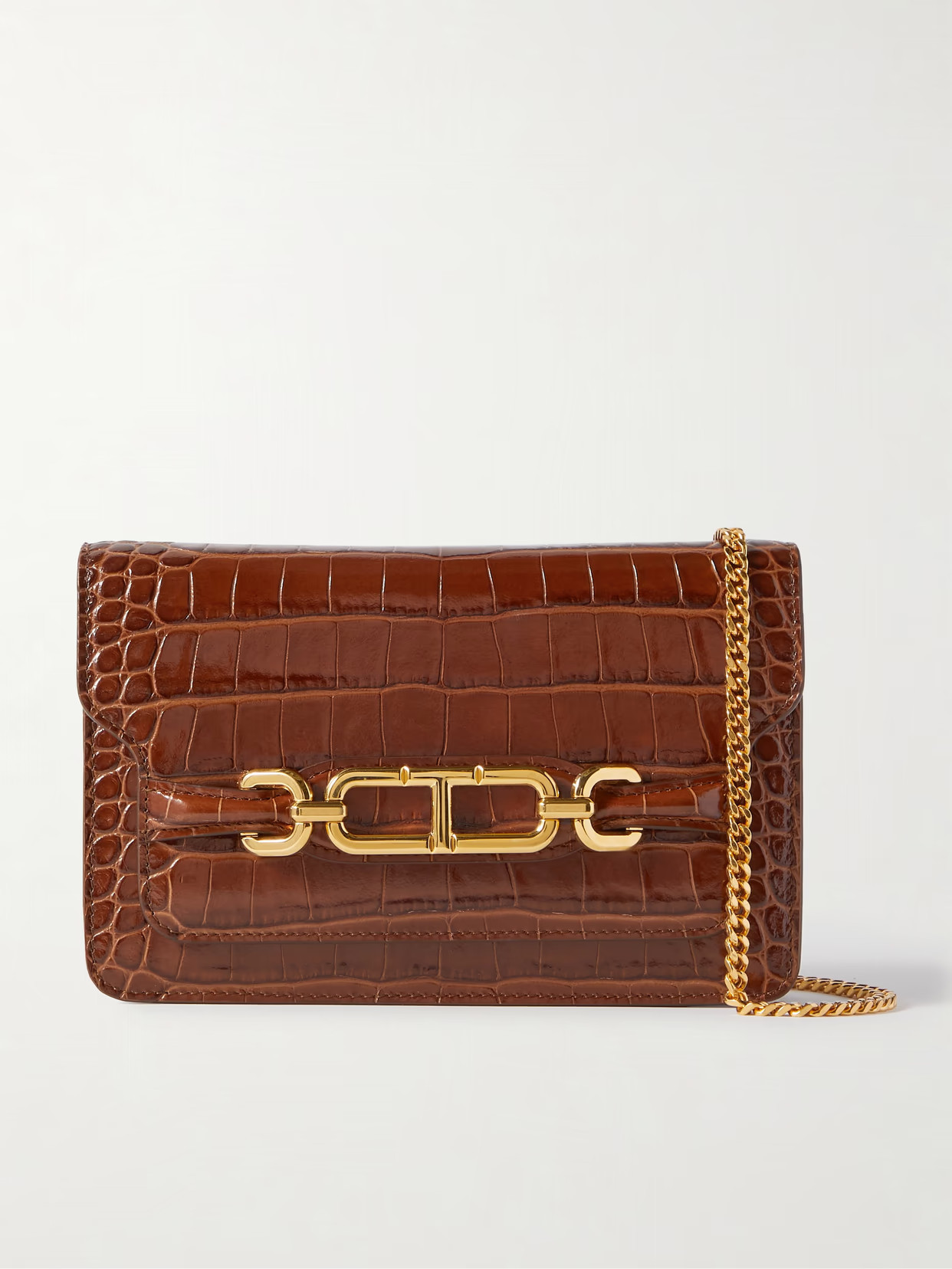 TOM FORD - Small Glossed Croc-effect Leather Shoulder Bag - Brown | NET-A-PORTER (US)