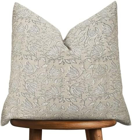 Hand-block printed, artisan-made neutral accent throw cushion cover- Thick cotton cushion for sof... | Amazon (US)