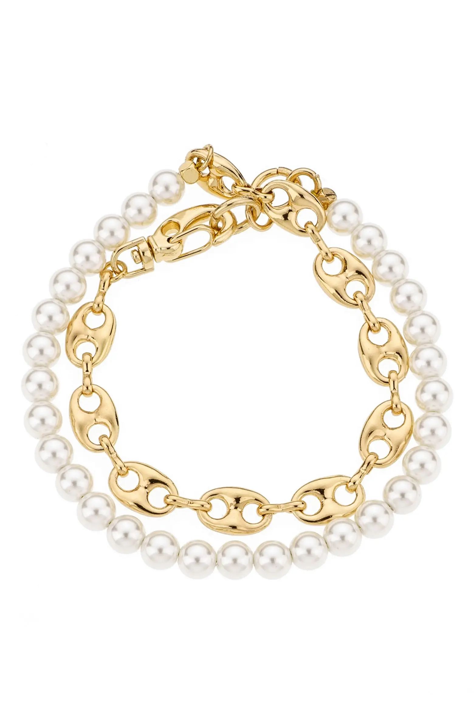 Imitation Pearl & Mariner Link Wrap Bracelet | Nordstrom