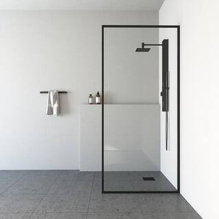 VIGO Meridian 34.125 in. x 74 in. Fixed Frame Shower Screen in Matte Black VG6077MBCL3474 - The H... | The Home Depot