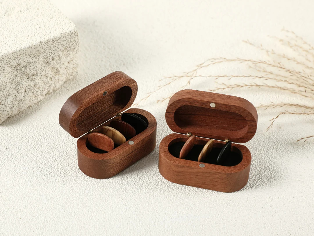 Personalized wooden guitar picks with case, custom guitar pick box, holder box for picks, Father'... | Etsy (US)