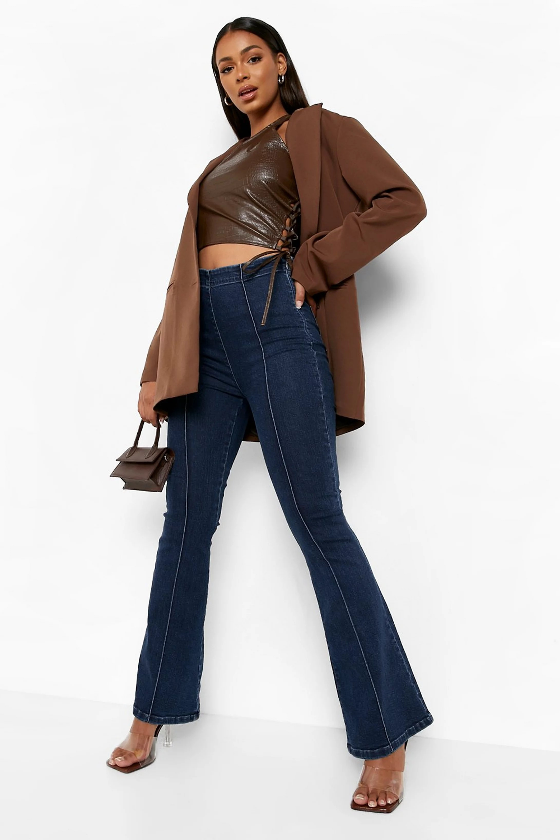 Seam Front Flared Denim Jeggings | Boohoo.com (US & CA)