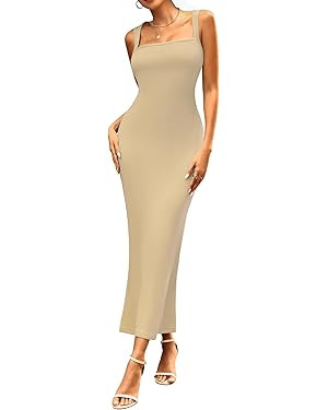 Women's Maxi Bodycon Dresses Square Neck Sleeveless Elegant Cocktail Party Club Long Tank Dress | Amazon (US)