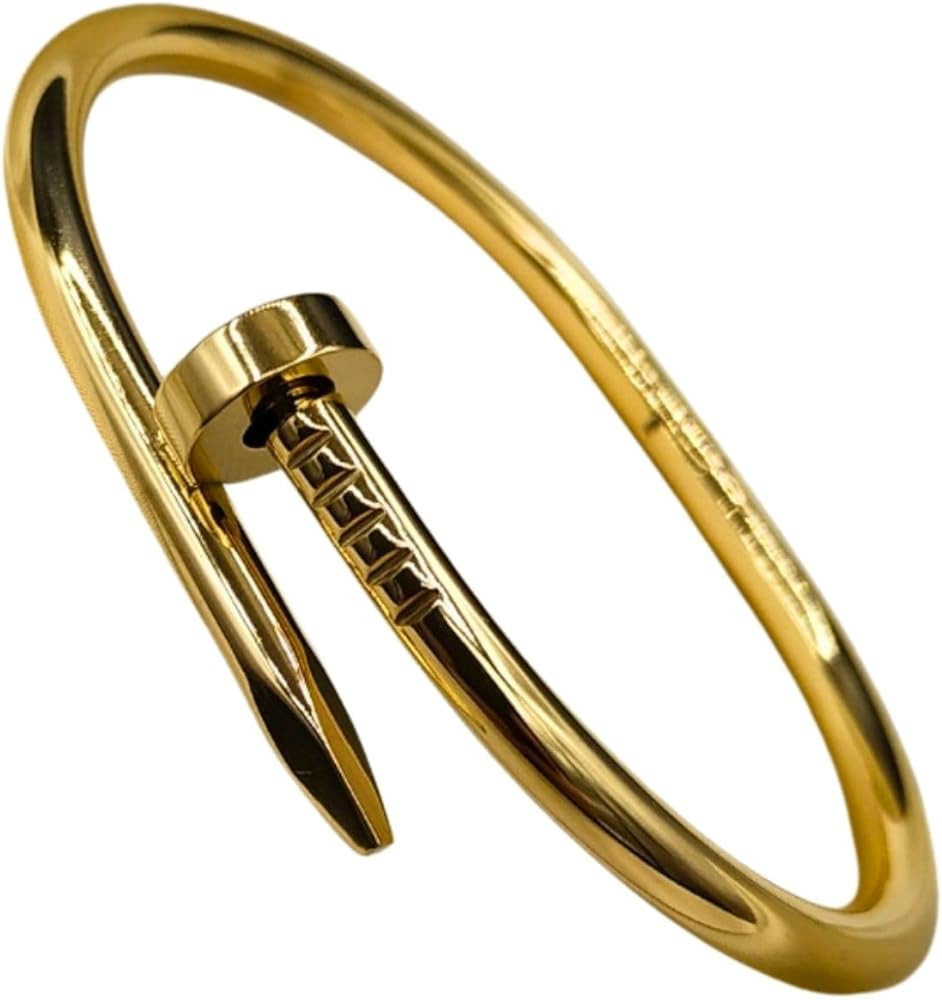 Gold Nail Shaped Bracelet for Women – Adjustable Minimalist Stainless Steel Bangle, Hypoallerge... | Amazon (US)