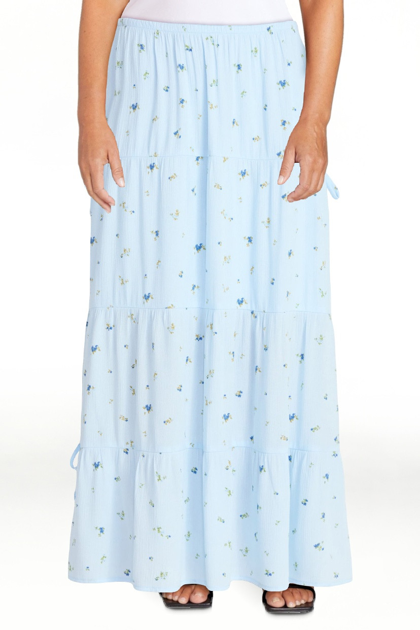 No Boundaries Side Tie Tiered Maxi Skirt, Women's and Women's Plus Sizes XXS-4X | Walmart (US)