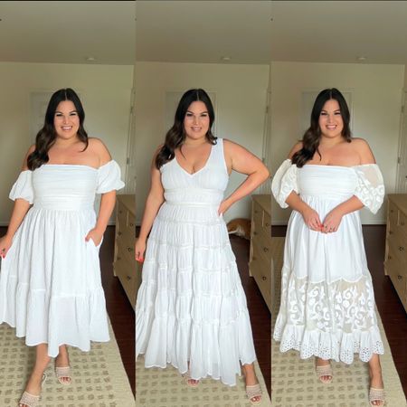 Midsize vs. model: white dresses for the brides 👰🏻‍♀️ from Abercrombie! All dresses are on sale this weekend too! Use code SUITEAF for an extra 15% off 

Wearing a size large in all. Need to size up in the middle dress, really snug in bust 

Bridal dresses, dresses for brides, white dresses, abercrombie dresses, midsize 


#LTKMidsize #LTKSaleAlert #LTKWedding