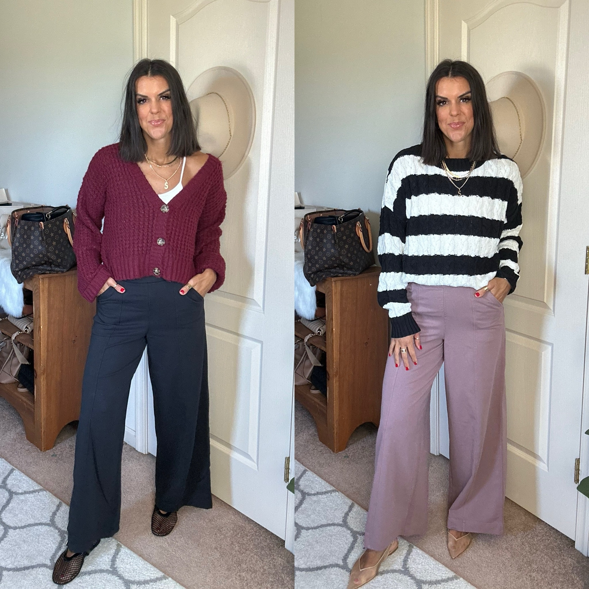 Love these new Walmart pull in pants! Wearing size small. Size medium in cardigan and sized up 2 sizes to a large in striped cardigan 

#LTKWorkwear #LTKStyleTip #LTKFindsUnder100