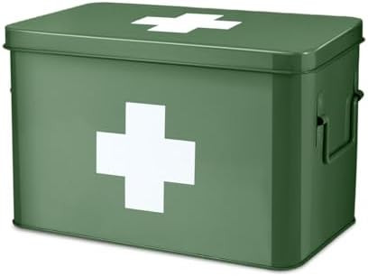 Flexzion First Aid Box Organizer Empty 13" Green Vintage First Aid Kit Tin Metal Medical Box - Fi... | Amazon (US)