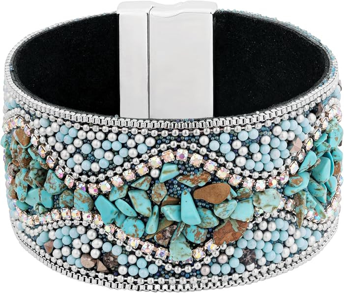 Bohemian Retro Style, Punk Style, Full Rhinestone, Handmade Beaded, Personality Charm, Cuff Bangl... | Amazon (US)