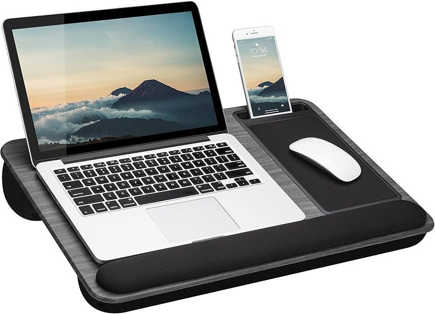 LapGear Home Office Pro Lap Desk with Wrist Rest, Mouse Pad, and Phone Holder - Gray Woodgrain - ... | Amazon (US)