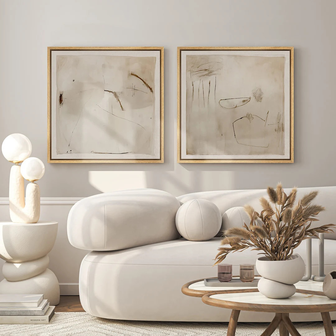 2 Pieces Framed Canvas Wall Art Abstract Beige Brown Prints Minimalist Modern Neutral Wall Art Li... | Etsy (Global)