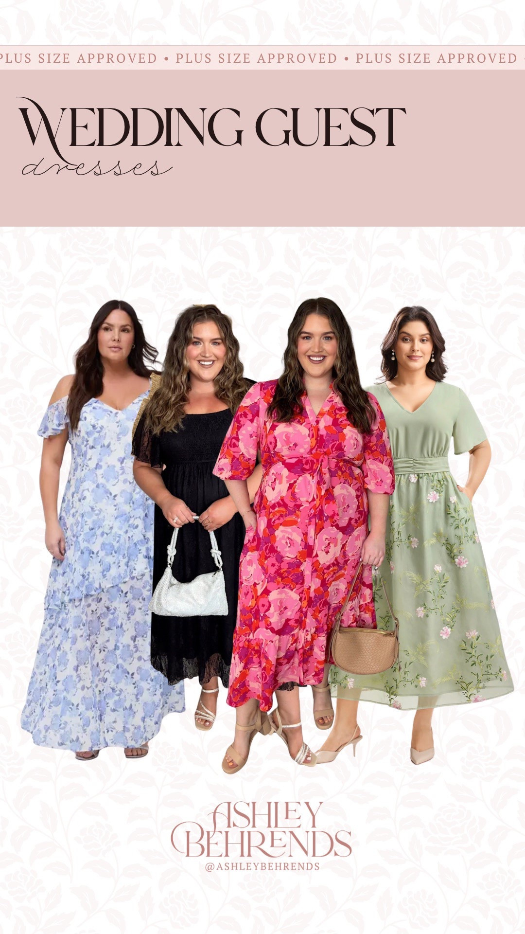 Plus size approved dresses for spring and summer. The floral prints and colors are beautiful, and a simple black dress is always stunning. The lace details on this one are stunning. These dresses can be dressed up or down and don’t require uncomfortable heels. 
Spring wedding guest dress, pink floral dress, green floral dress, baby blue flowy floral off the shoulder dress

#LTKPlusSize #LTKSeasonal #LTKWedding