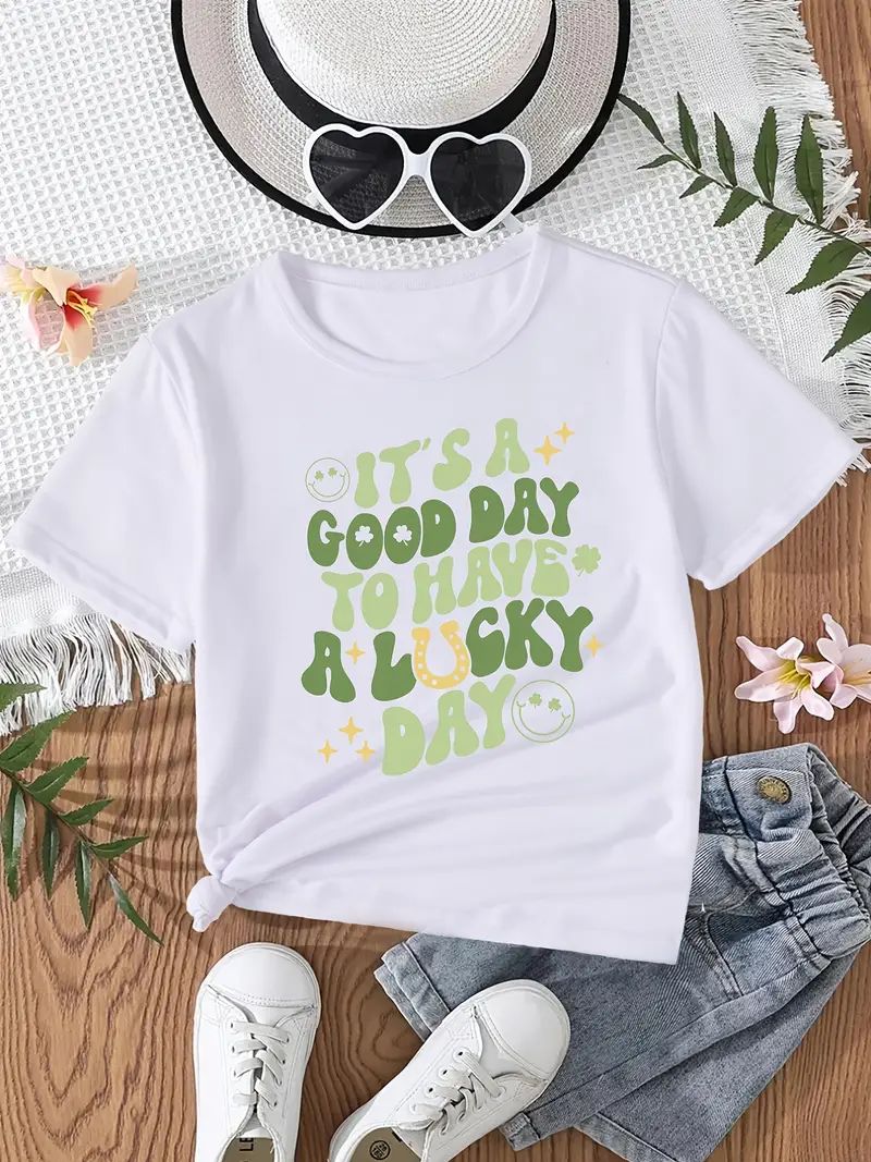 Girls St. Patrick's Day T-Shirts "IT'S A GOOD DAY" Four Leaf Clover And Shamrock Print Casual Loo... | Temu Affiliate Program