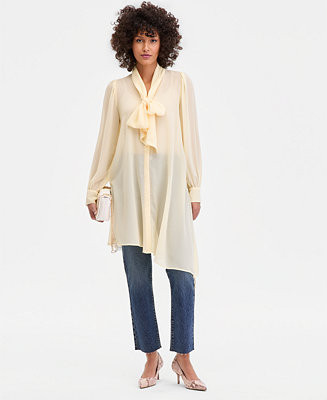 Women's Long Sleeve Bow-Neck Chiffon Tunic, Macy's Exclusive | Macy's