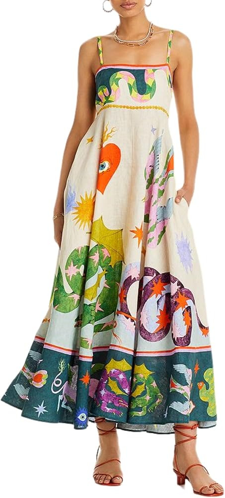 TOOPYNOI Women's Summer Spaghetti Strap Boho Sundress 2025 Square Neck Smocked Casual Flowy Swing... | Amazon (US)