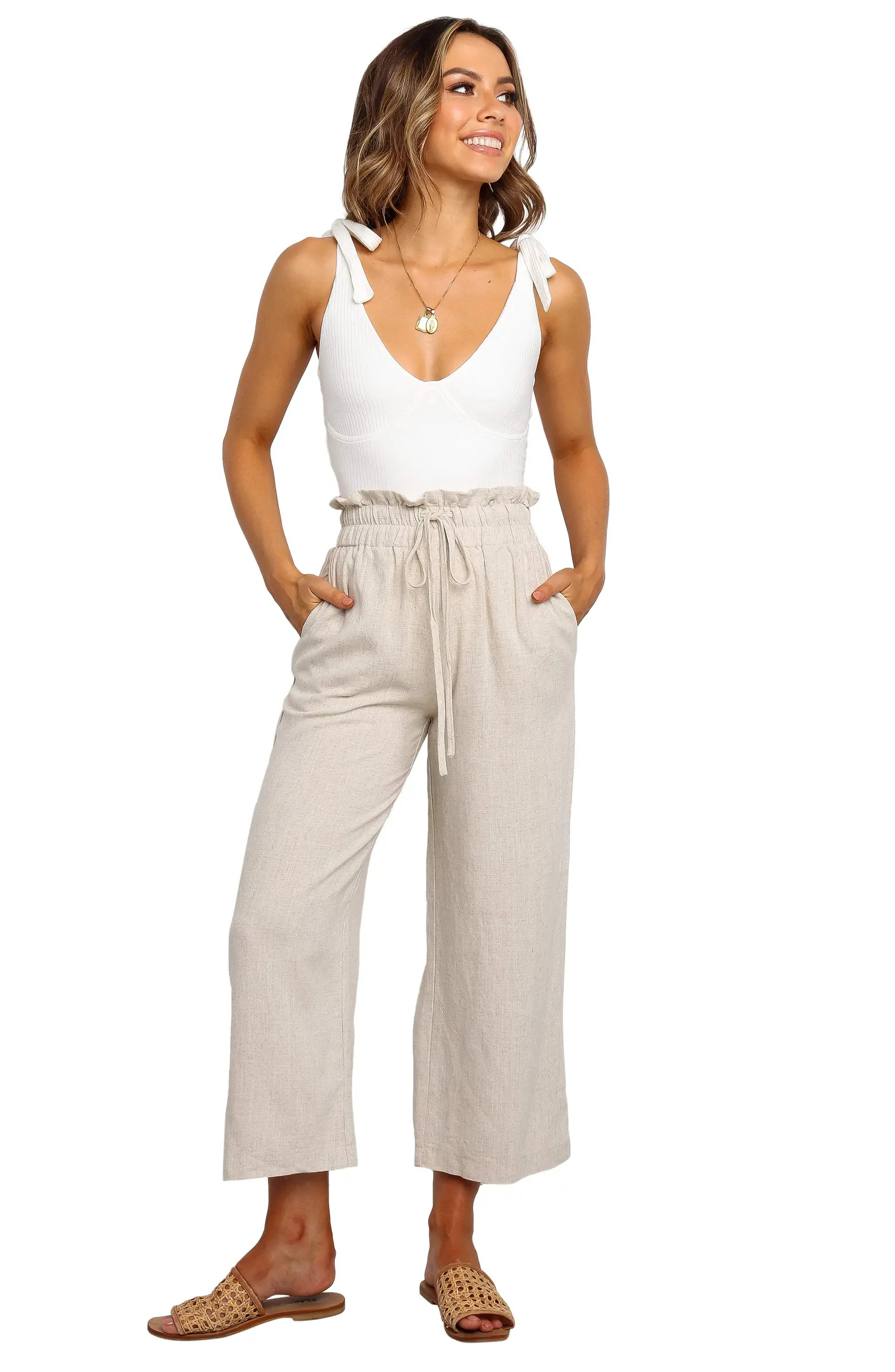 Hawthorne Linen Blend Wide Leg Crop Pants | Nordstrom