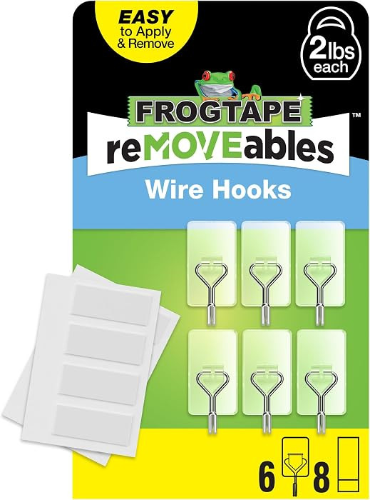 FrogTape reMOVEables Medium Wire Hooks - 6 Clear Hooks & 8 Adhesive Strips - Holds up to 2 lbs - ... | Amazon (US)