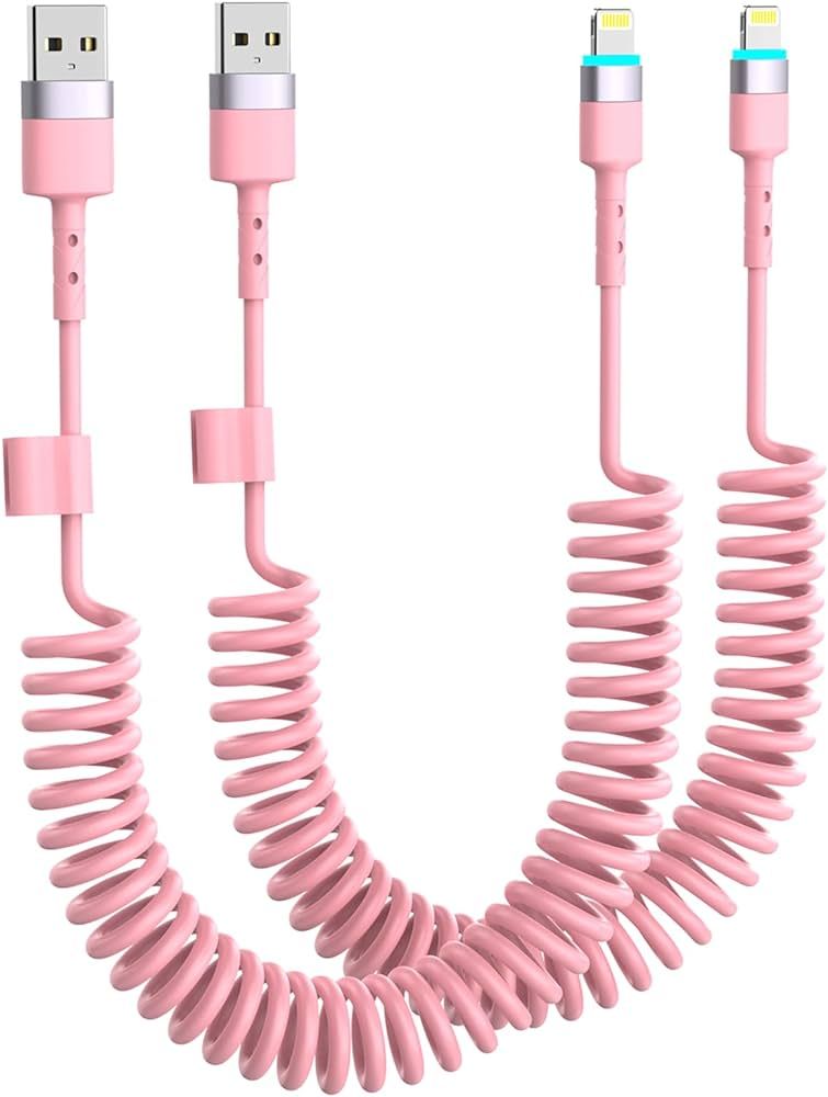 Coiled Lightning Cable, 2 Pack Pink iPhone Car Charger Cords with Carplay, [Apple MFi Certified] ... | Amazon (US)