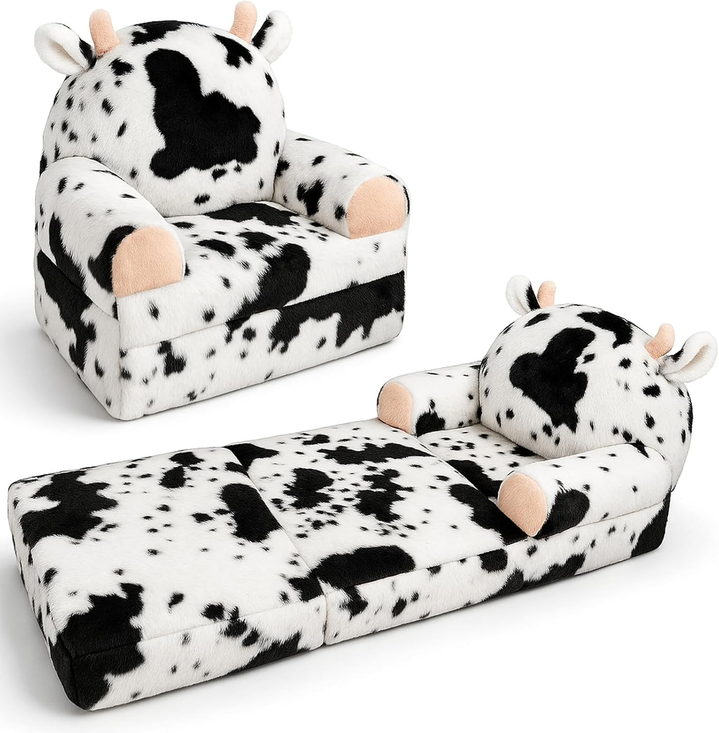 Toddler Chair with Faux Rabbit Fur – 2-in-1 Foldable Kids Couch, Soft Sofa for Reading, Napping... | Amazon (US)